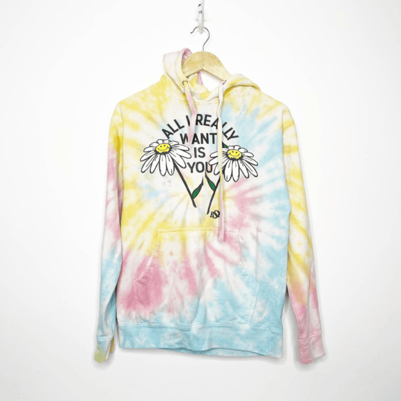 BSR By Samii Ryan All I Want Hoodie tie dye daisy rainbow womens size S small - Picture 2 of 7